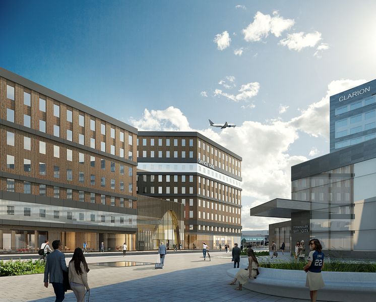 Den terminalnära byggnaden SkyCity Office One erbjuder flexibla mötesplatser vid Stockholm Arlanda Airport. Foto: Sandellsandberg