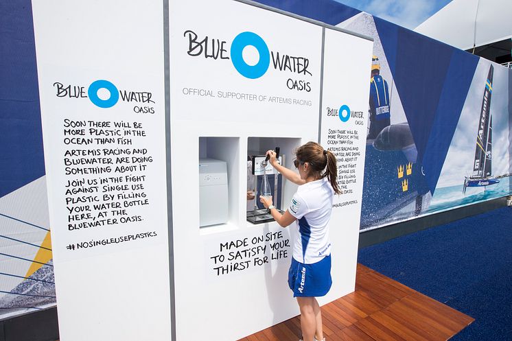 Serving purified chilled still and fizzy water, the Bluewater Oasis in the America's Cup Village on Bermuda helped visitors avoid using 250,000 disposable plastic water bottles (500 ml).