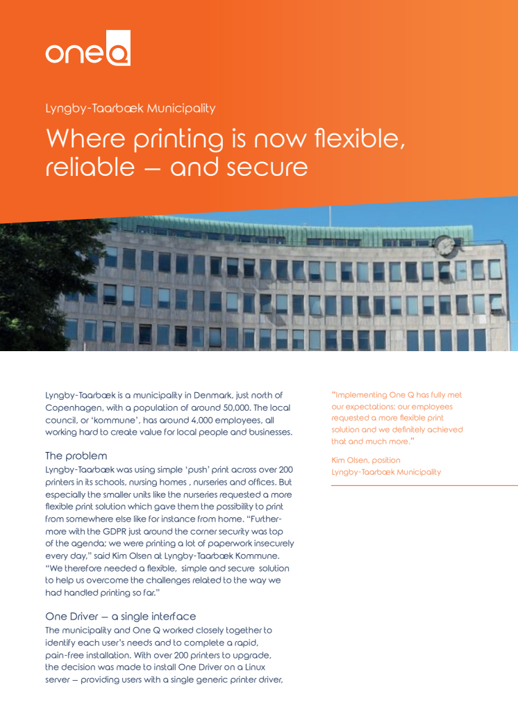 Lyngby-Taarbæk Municipality - Where printing is now flexible, reliable – and secure