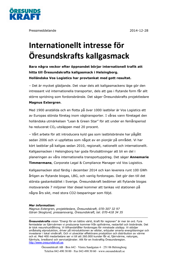 Internationellt intresse för Öresundskrafts kallgasmack