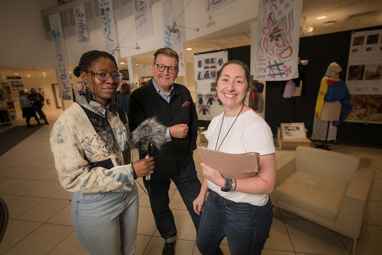 Nkumbu Mutambo (left) and Helen Simmons (right) join Deputy Head of Northumbria School of Design, Rod Adams, for a Designamite podcast episode 