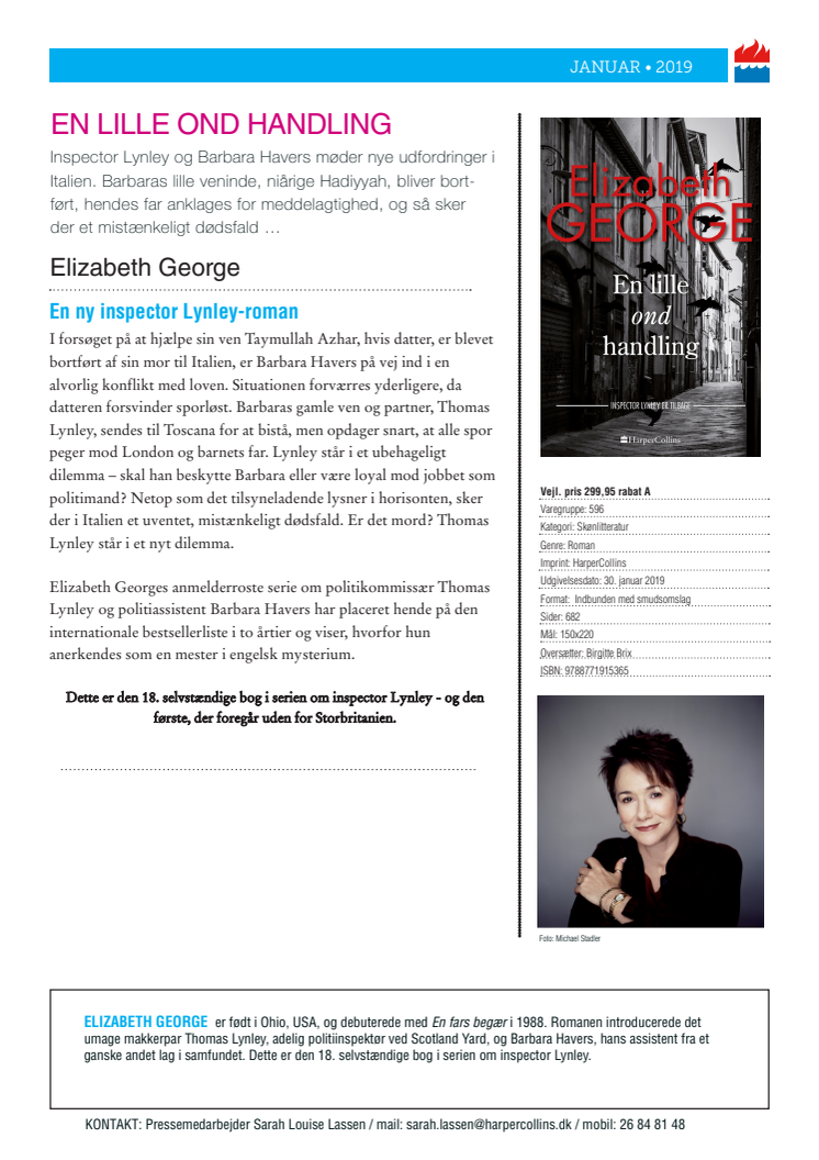 Nyhed på vej fra HarperCollins: EN LILLE OND HANDLING af Elizabeth George