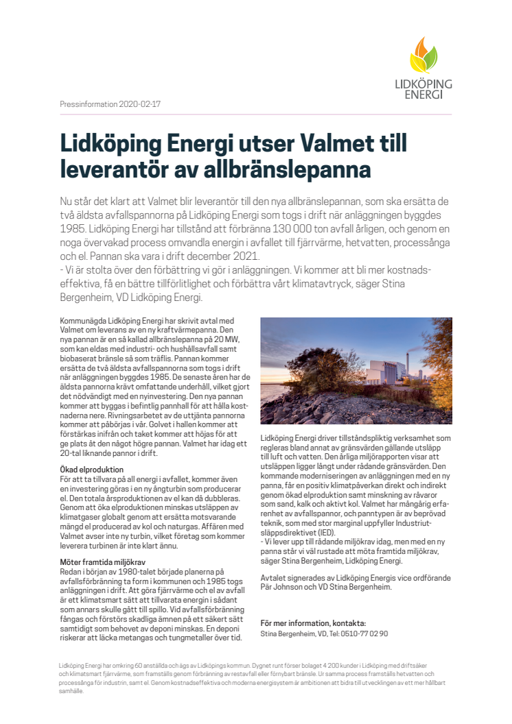 Lidköping Energi utser Valmet till leverantör av allbränslepanna