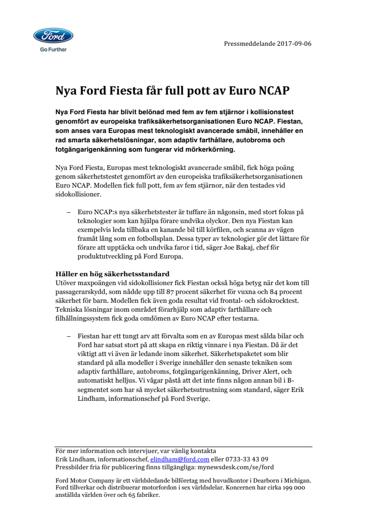 Nya Ford Fiesta får full pott av Euro NCAP