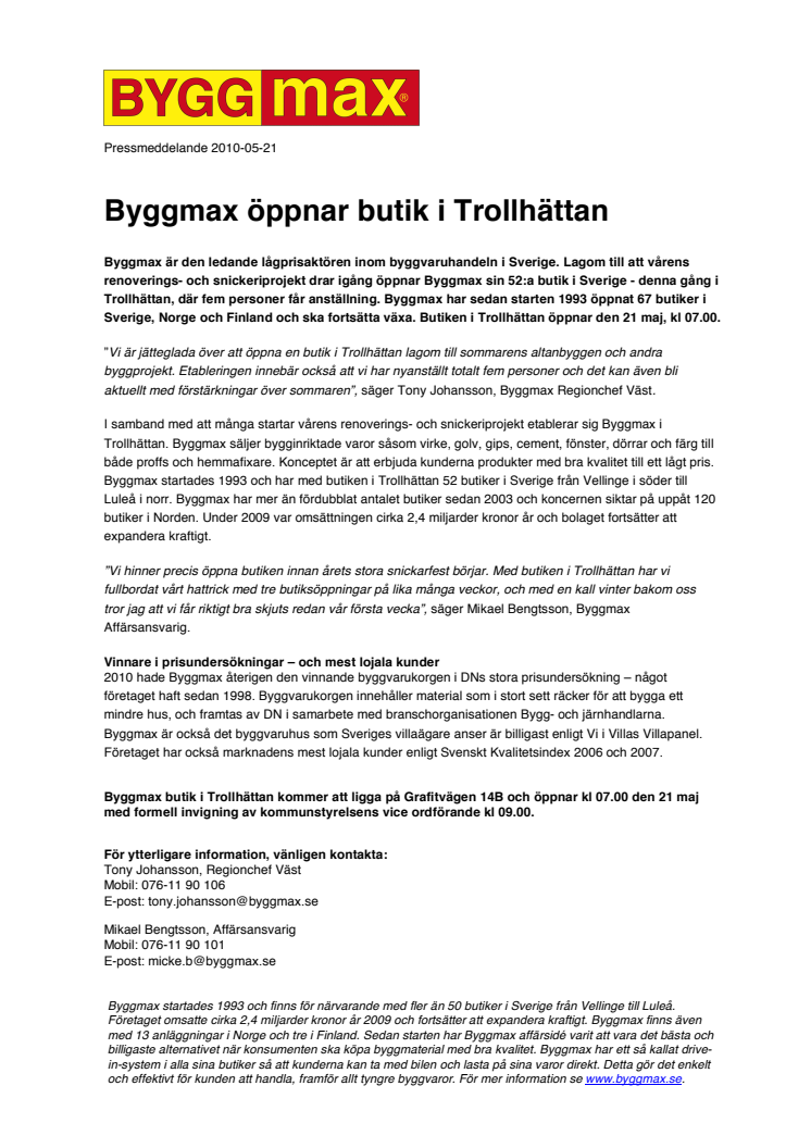 Byggmax öppnar butik i Trollhättan