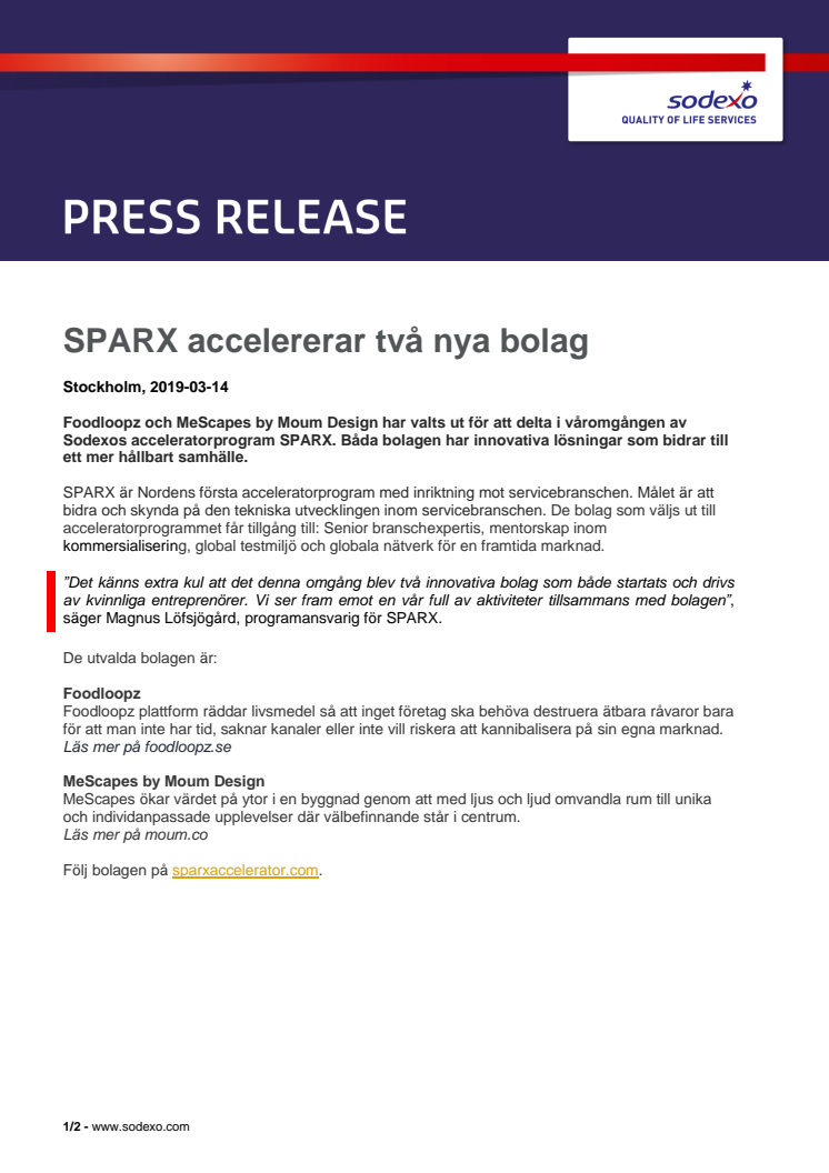 SPARX accelererar två nya bolag 