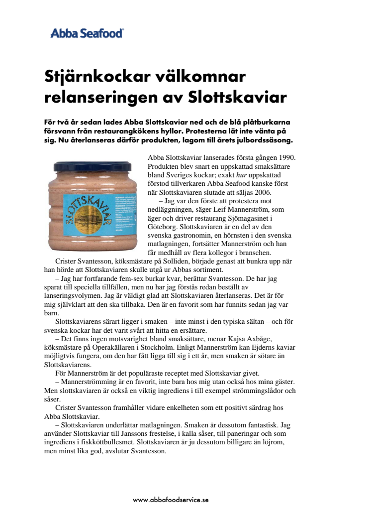 Artikel: Stjärnkockar välkomnar relanseringen av Slottskaviar