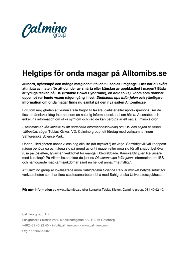 Helgtips för onda magar på Alltomibs.se