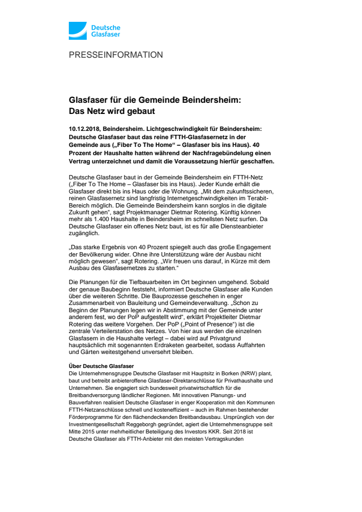 Glasfaser für die Gemeinde Beindersheim: Das Netz wird gebaut