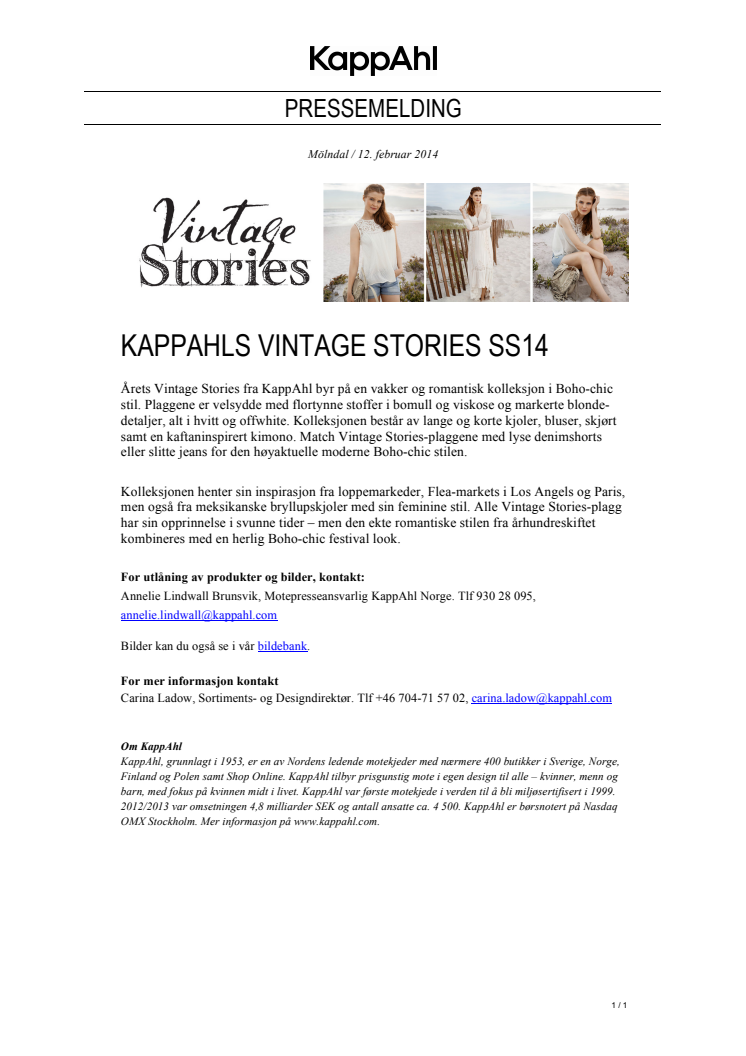 KAPPAHLS VINTAGE STORIES SS14