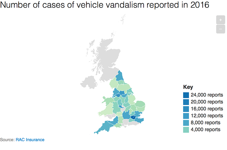 Reports of vehicle vandalism in 2016
