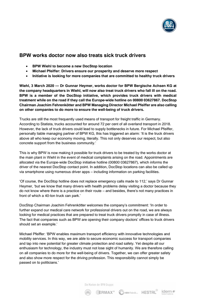 BPW works doctor now also treats sick truck drivers
