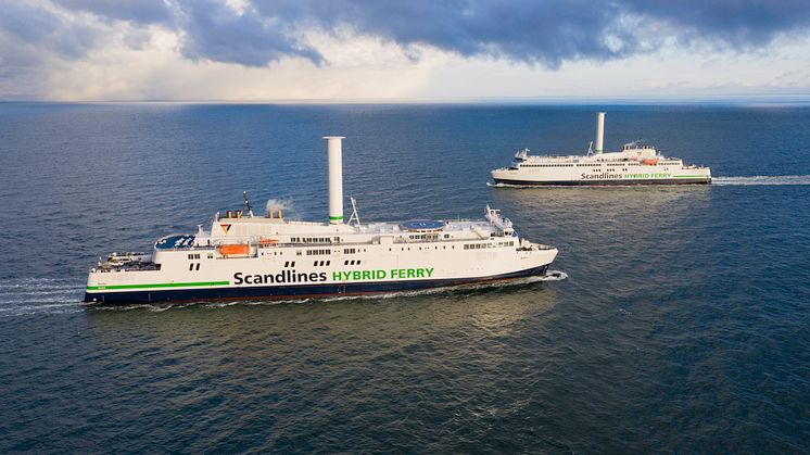 Scandlines hybrid ferries Berlin and Copenhagen with rotor sail