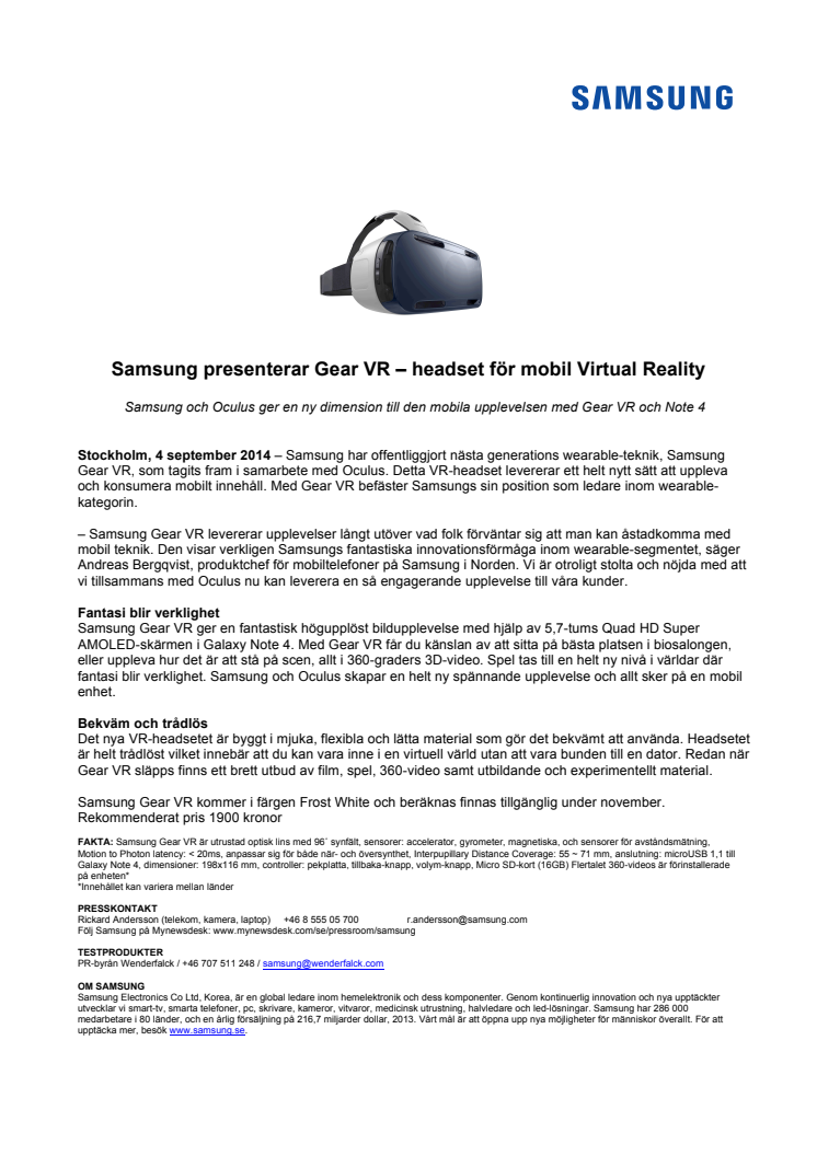 Samsung presenterar Gear VR Innovator Edition – headset för mobil Virtual Reality 