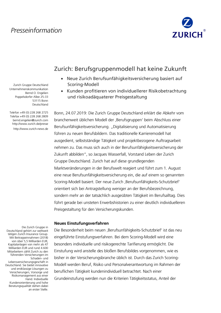 Zurich: Berufsgruppenmodell hat keine Zukunft