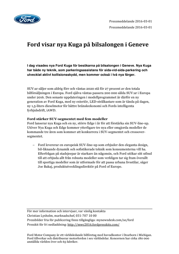 Ford visar nya Kuga på bilsalongen i Geneve