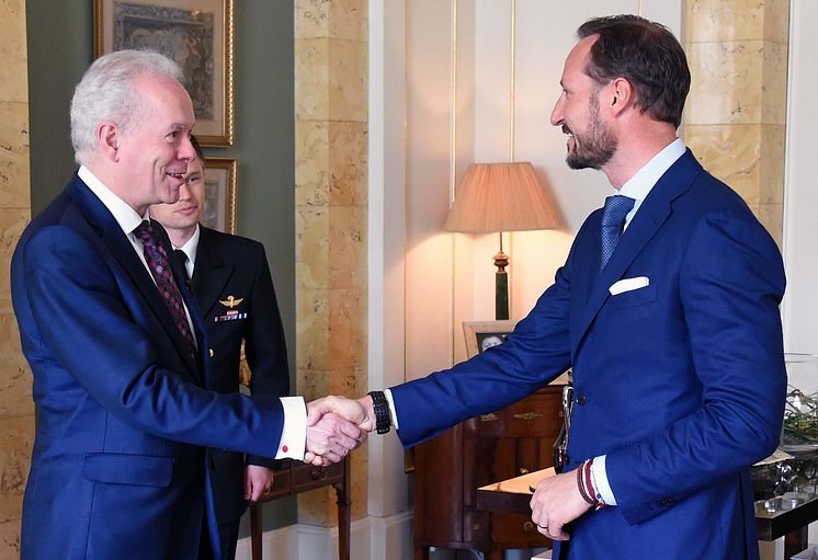 Professor Andrew Wathey CBE meeting Crown Prince Haakon of Norway.