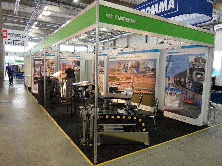 All set for TOCEurope - the Cavotec stand is ready; complete with its own cable chain.
