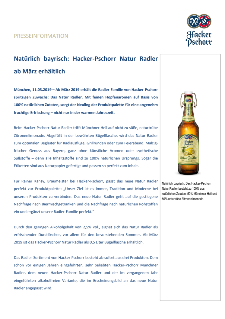Natürlich bayrisch: Hacker-Pschorr Natur Radler 