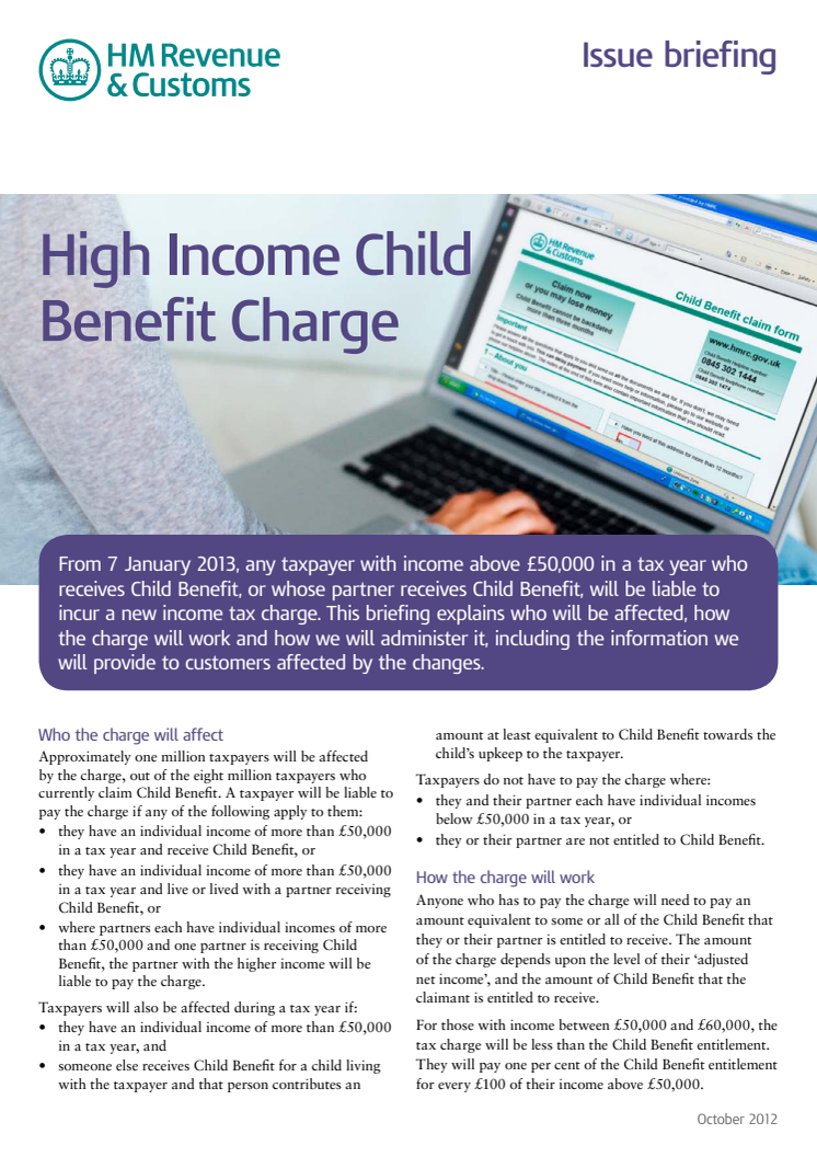 HMRC Briefing - High Income Child Benefit Charge
