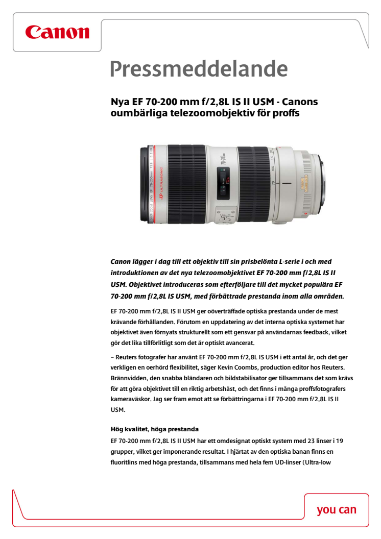 Nya EF 70-200 mm f/2,8L IS II USM - Canons oumbärliga telezoomobjektiv för proffs
