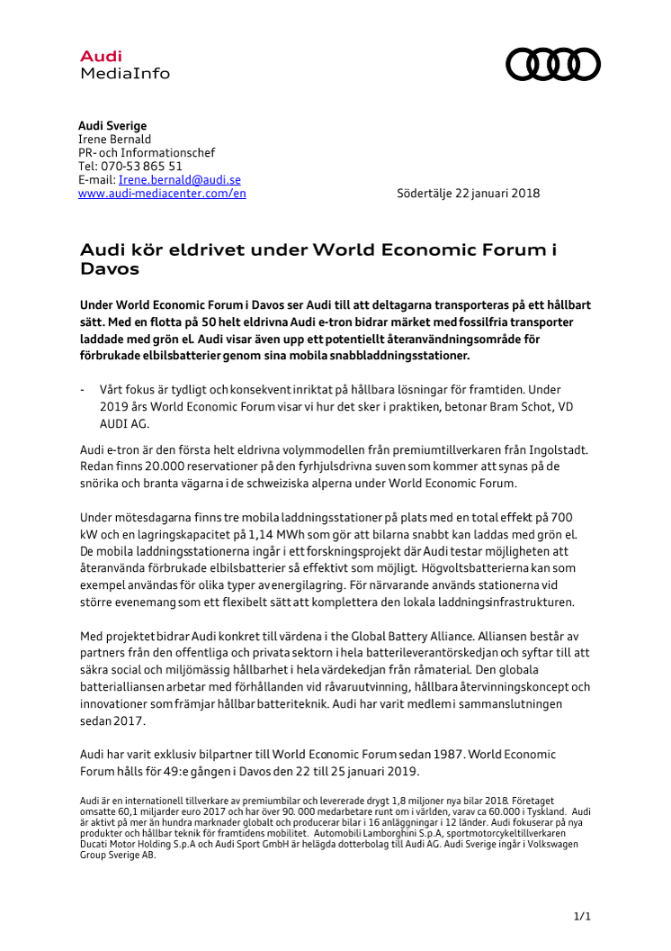 Audi kör eldrivet under World Economic Forum i Davos