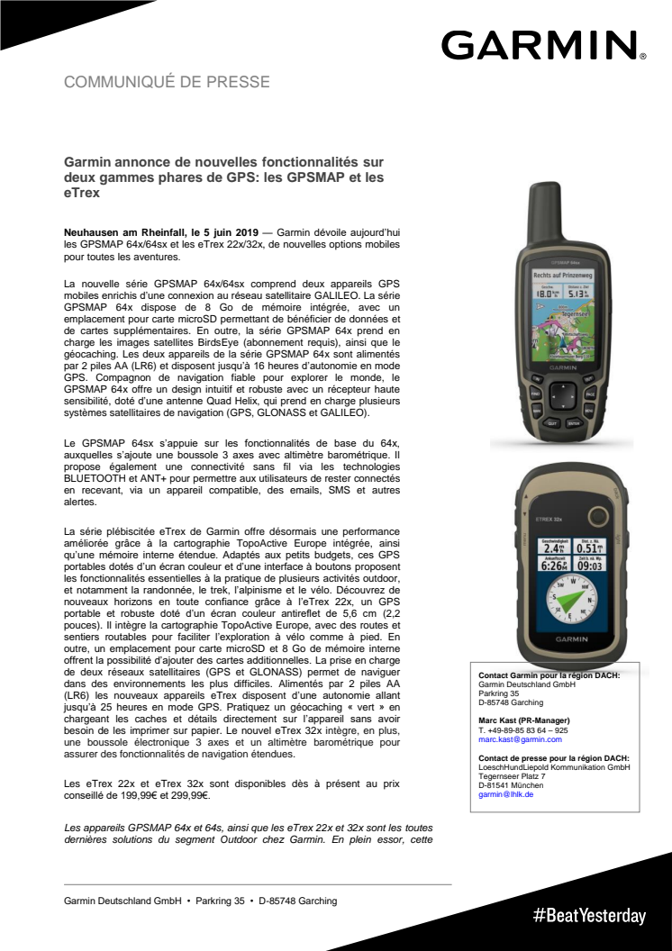 Garmin annonce de nouvelles fonctionnalités sur deux gammes phares de GPS: les GPSMAP et les eTrex