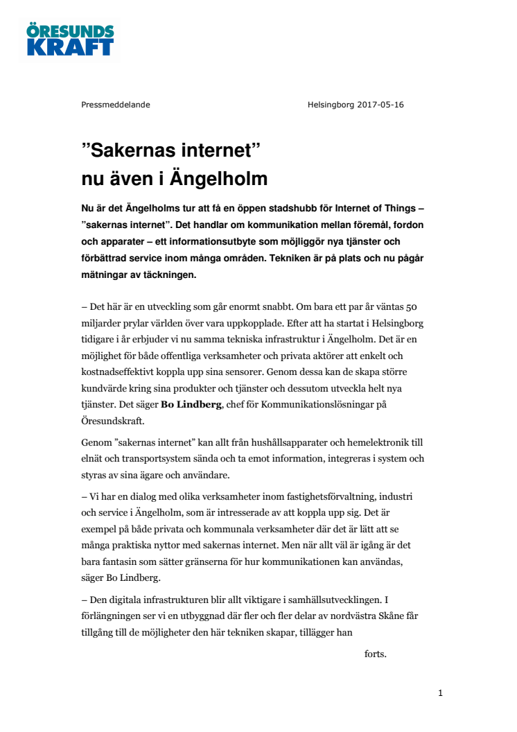 ”Sakernas internet” nu även i Ängelholm
