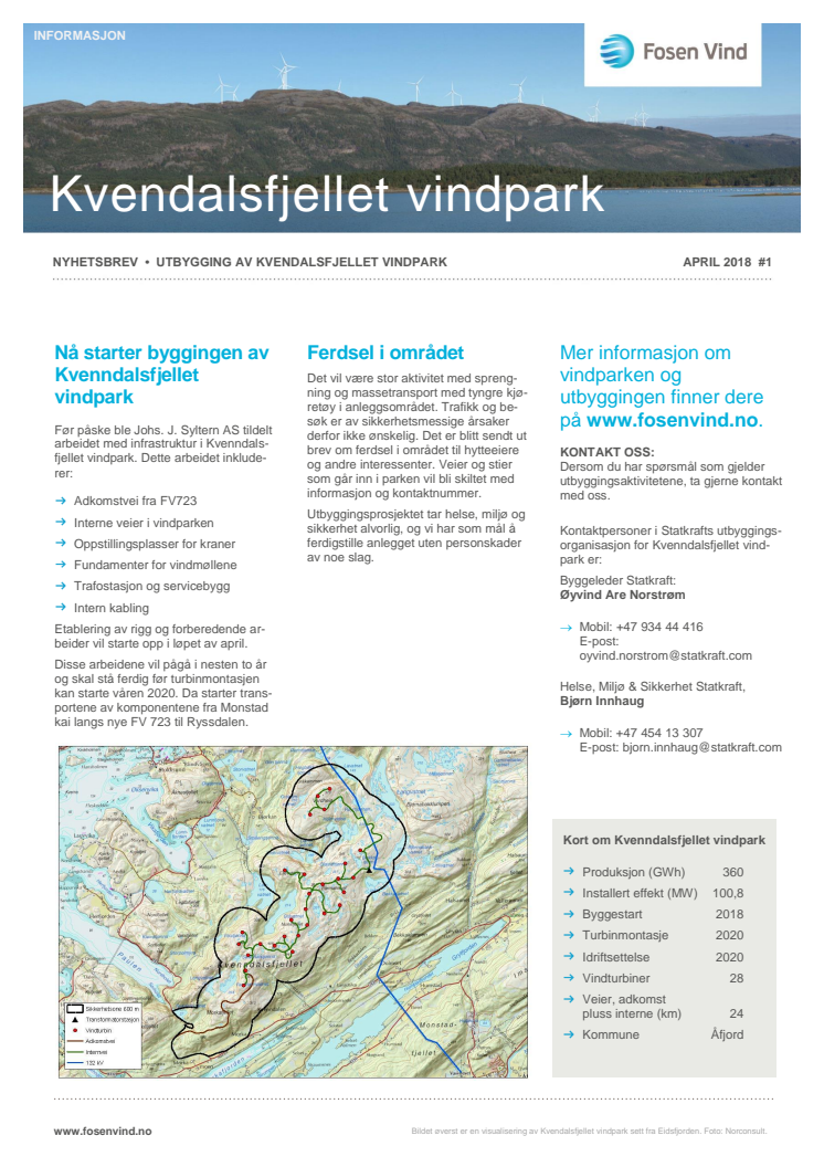 Nyhetsbrev Kvenndalsfjellet vindpark #1 - 2018