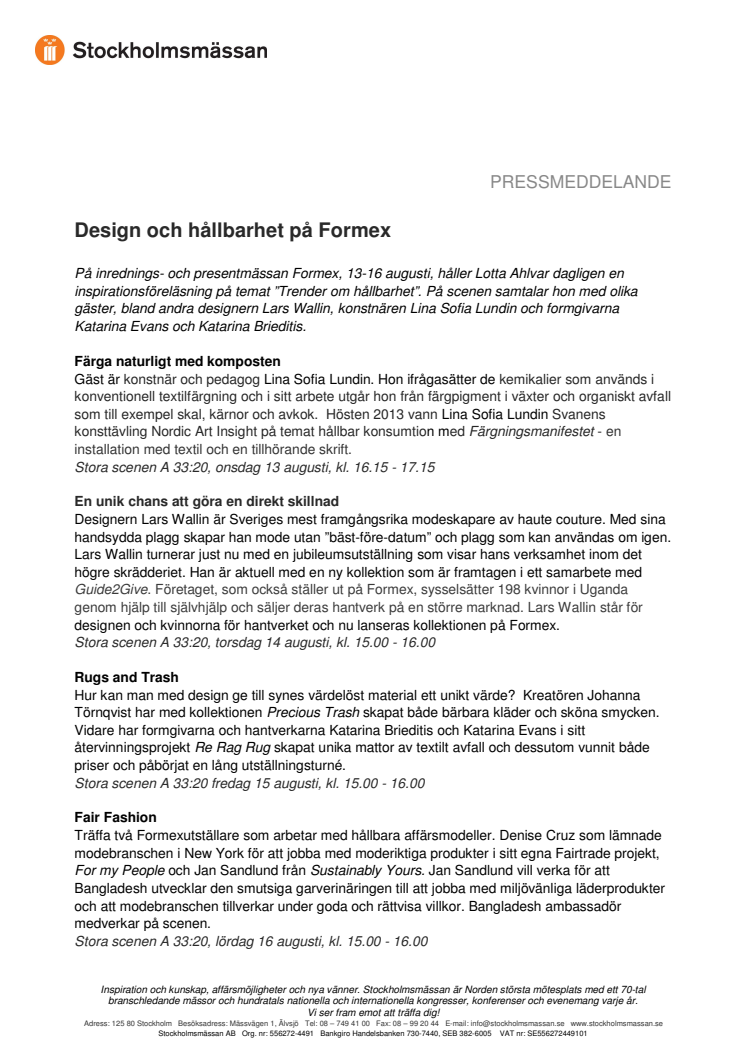 Design och hållbarhet på Formex