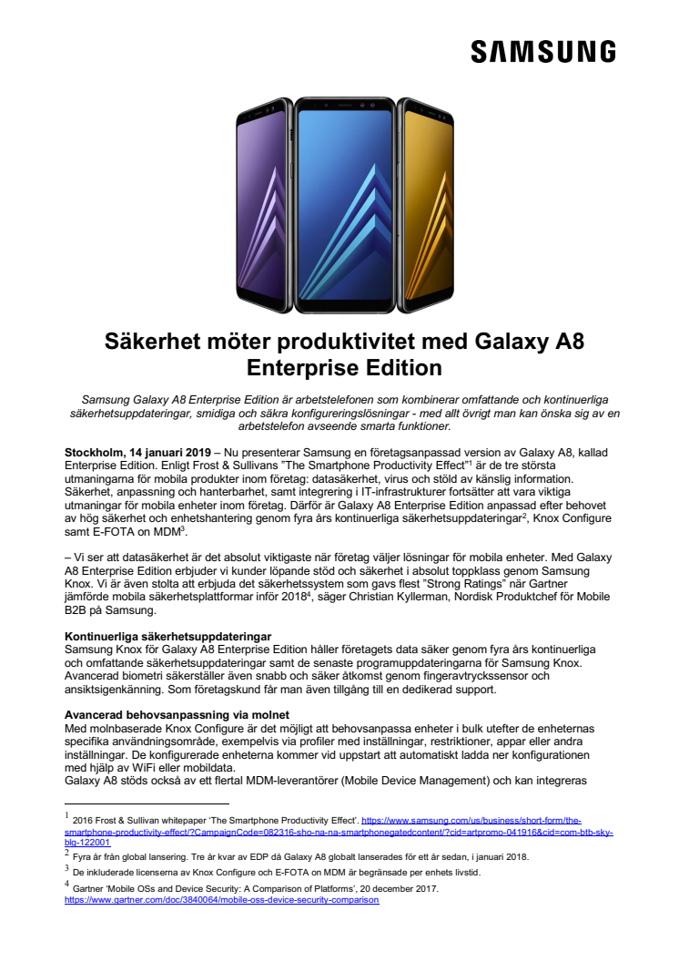 Säkerhet möter produktivitet med Galaxy A8 Enterprise Edition