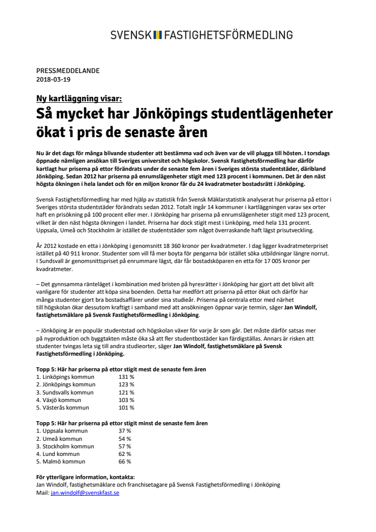 Ny kartläggning visar: Så mycket har Jönköpings studentlägenheter ökat i pris de senaste åren