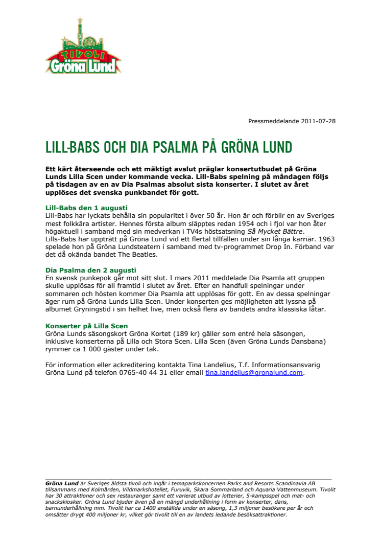 Lill-Babs och Dia Psalma på Gröna Lund 
