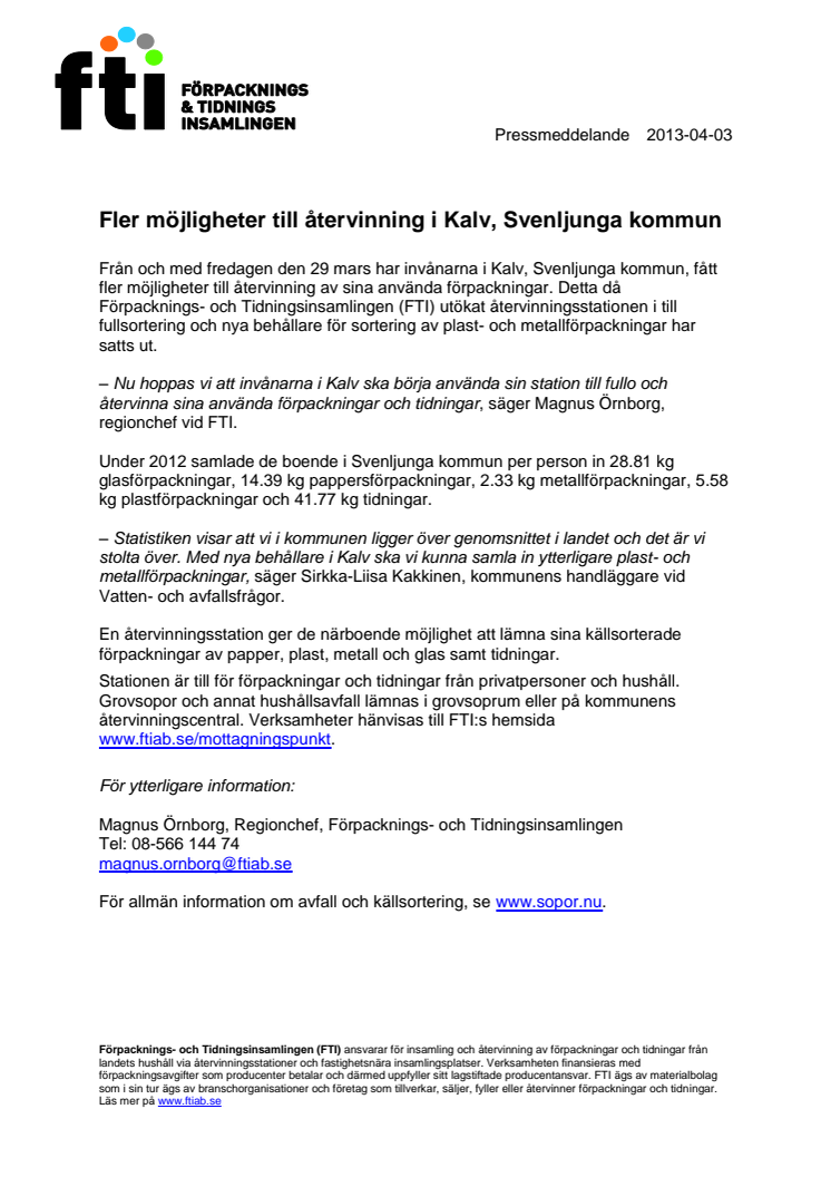 Fler möjligheter till återvinning i Kalv, Svenljunga kommun