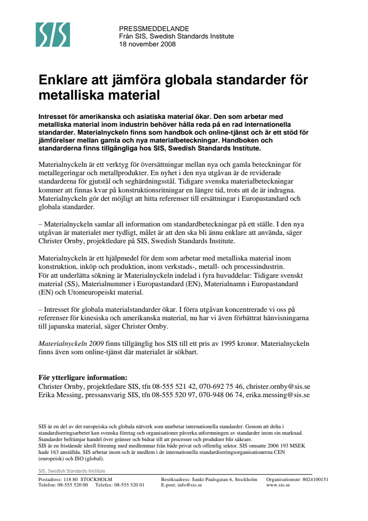 Enklare att jämföra globala standarder för metalliska material