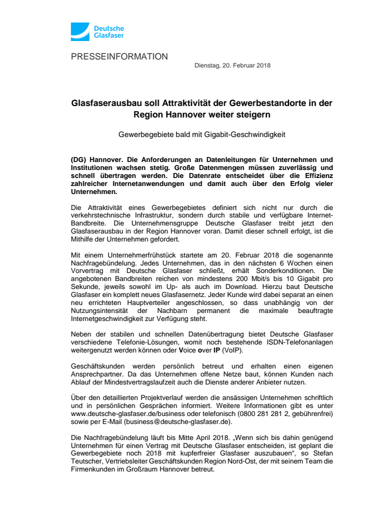 Region Hannover: Glasfaserausbau soll Attraktivität der Gewerbestandorte weiter steigern