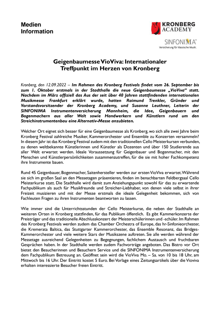 Geigenbaumesse VioViva: Internationaler Treffpunkt im Herzen von Kronberg