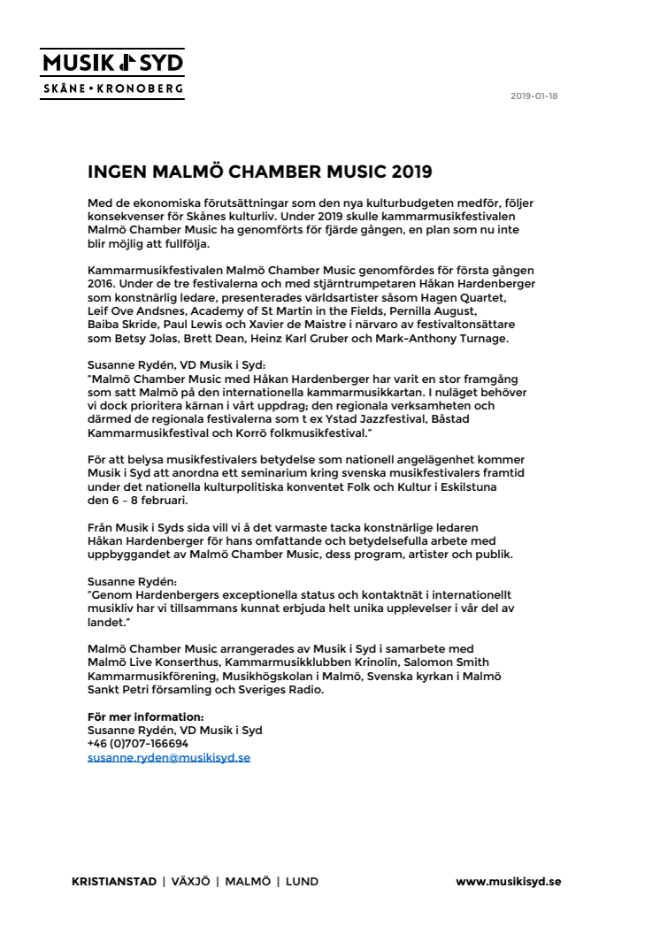 Ingen Malmö Chamber Music 2019