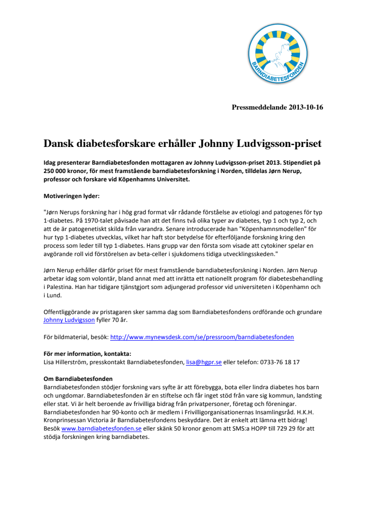 Dansk diabetesforskare erhåller Johnny Ludvigsson-priset 