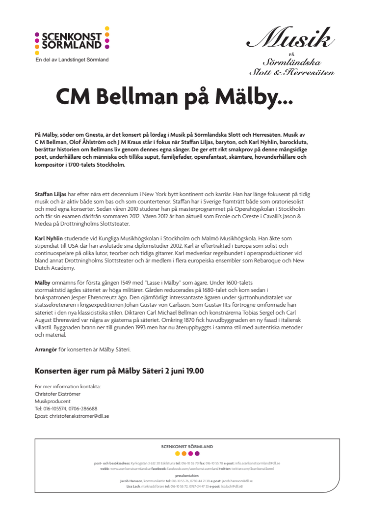 C M Bellman på Mälby Säteri lördagen 2 juni