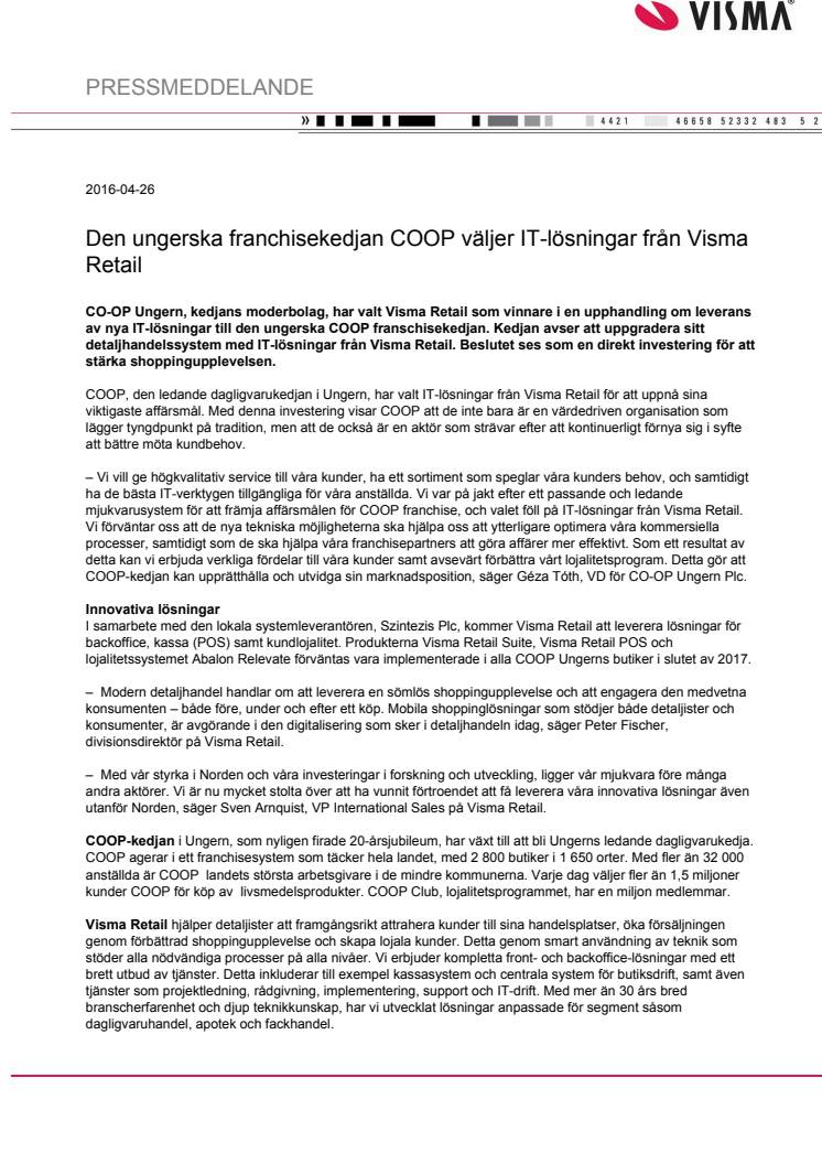 Den ungerska franchisekedjan COOP väljer IT-lösningar från Visma Retail
