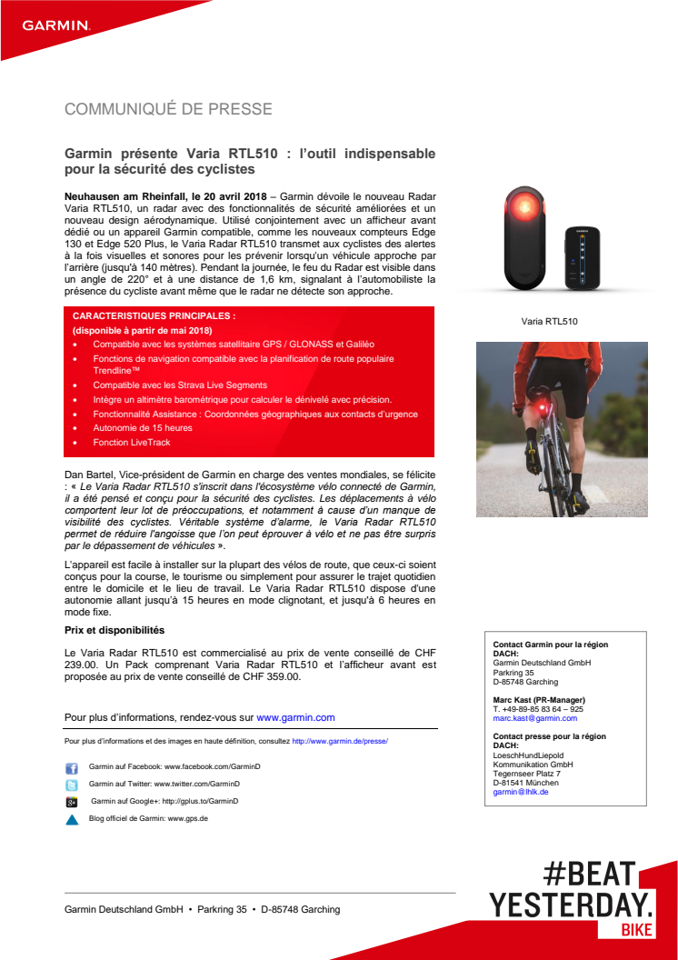 Garmin présente Varia RTL510 : l’outil indispensable pour la sécurité des cyclistes