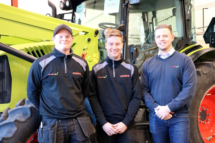 Servicetekniker Anton Nilsson, servicetekniker Jacob Carlsson och säljare Alexander Håkansson.