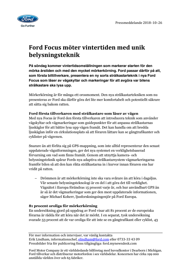 Ford Focus möter vintertiden med unik belysningsteknik