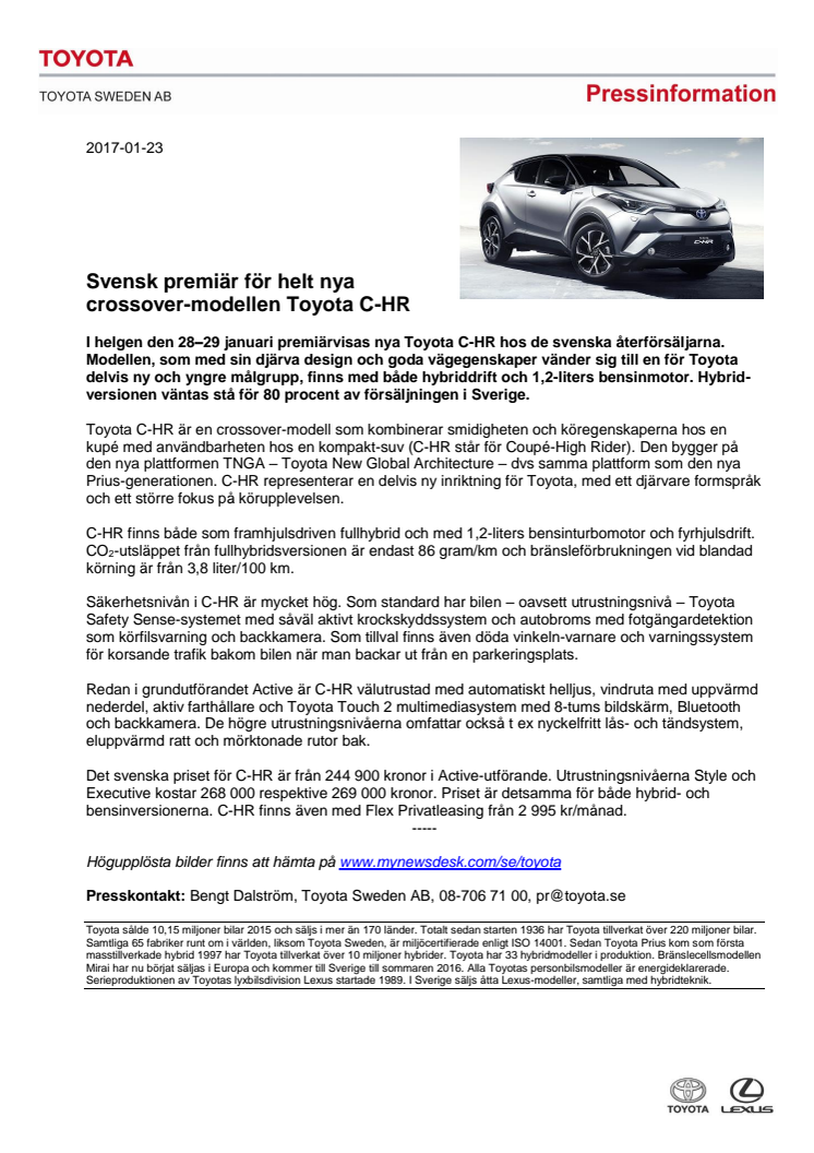 Svensk premiär för helt nya crossover-modellen Toyota C-HR