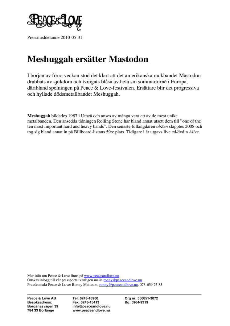 Meshuggah ersätter Mastodon