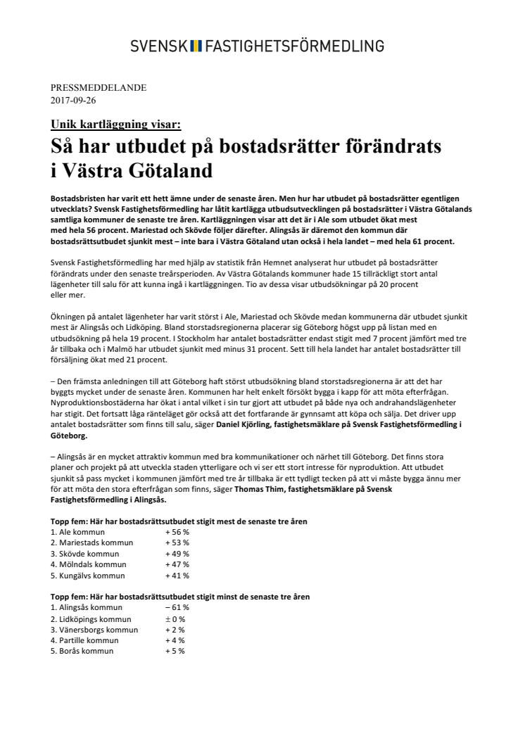 Unik kartläggning visar: Så har utbudet på bostadsrätter förändrats  i Västra Götaland