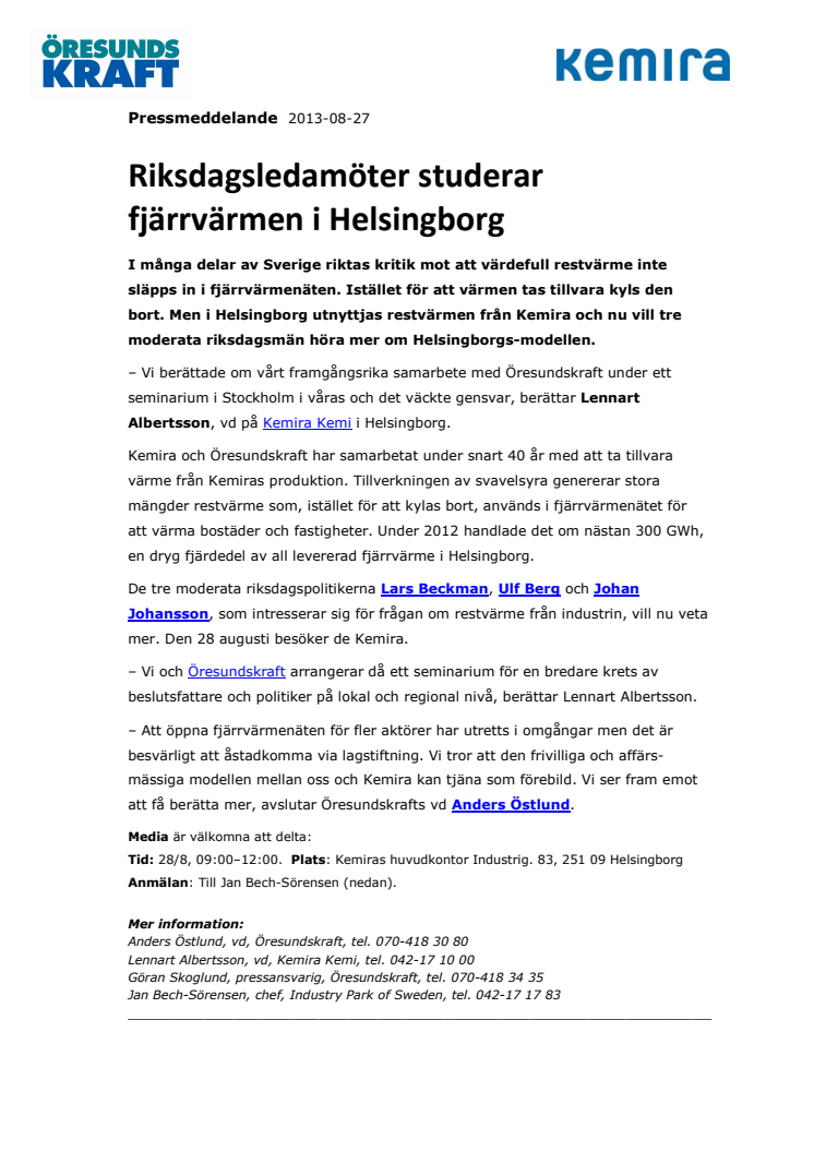 Riksdagsledamöter studerar fjärrvärmen i Helsingborg
