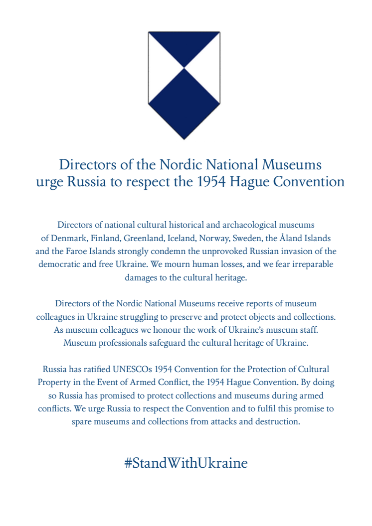 Nordic National Museum Directors fördömer invasionen av Ukraina