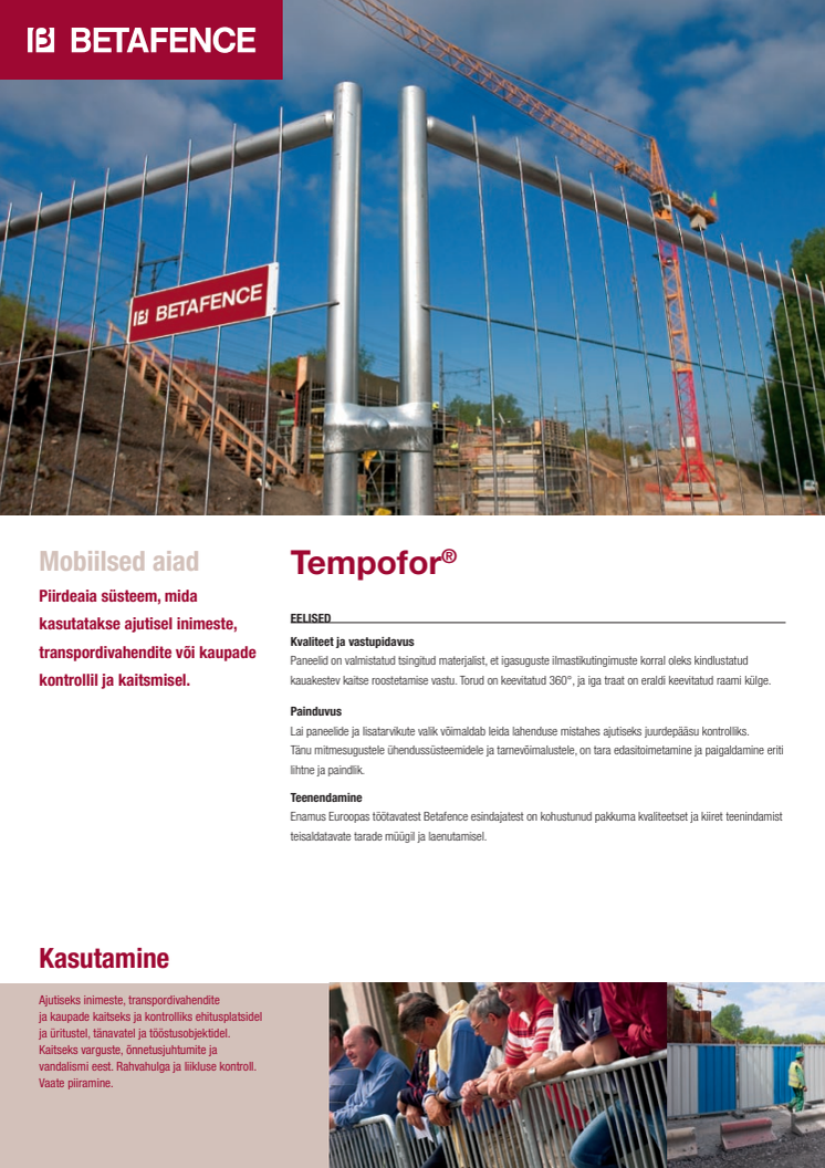 Betafence'i ajutise mobiilse piirdesüsteemi Tempofor brošüür